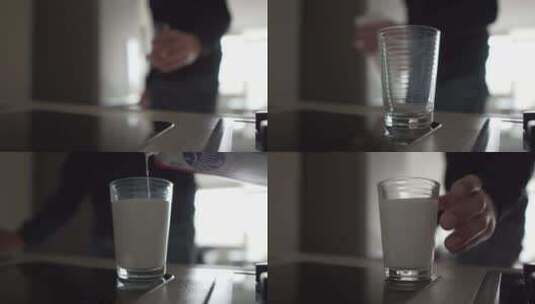 从冰箱拿出牛奶倒牛奶特写高清在线视频素材下载