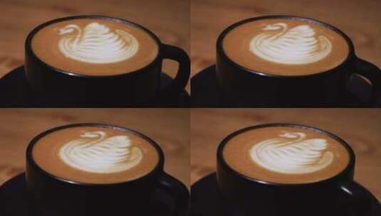 咖啡拉花艺术，天鹅图案拉花的香醇拿铁咖啡高清在线视频素材下载