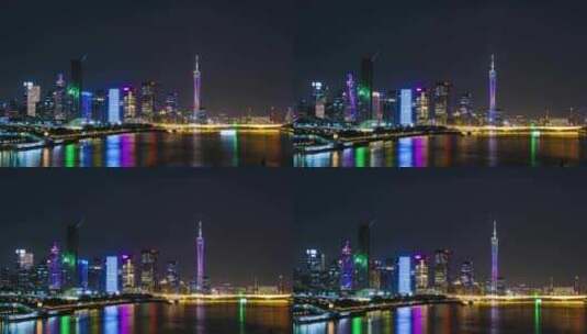 广州珠江新城夜景城市江景延时高清在线视频素材下载