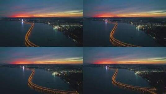 大连星海湾大桥夜景航拍 大连城市夜景航拍高清在线视频素材下载