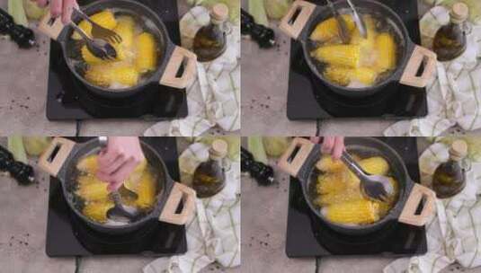 煮新鲜玉米高清在线视频素材下载