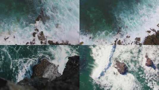 航拍海浪拍打海岸岩石海浪翻滚海浪拍打礁石高清在线视频素材下载