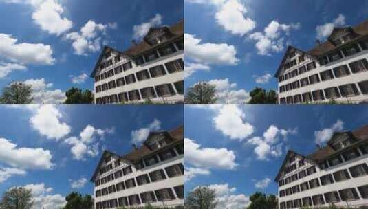 蓝色天空下的房子外观高清在线视频素材下载