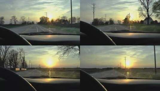 日落时分开车行驶在公路上高清在线视频素材下载