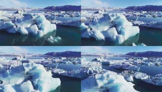 航拍北极泻湖冰山融化高清在线视频素材下载
