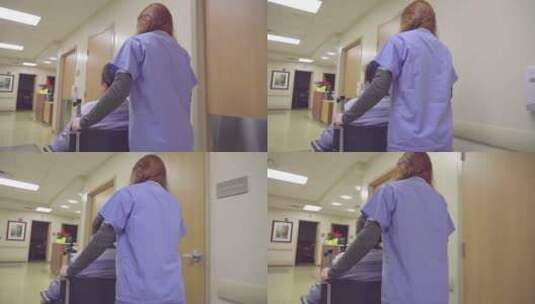 护士在医院推轮椅高清在线视频素材下载