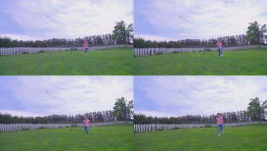 在草坪上奔跑的女孩高清在线视频素材下载