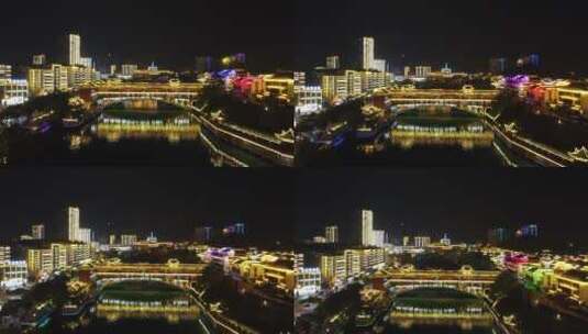 贵州铜仁古城夜景航拍高清在线视频素材下载