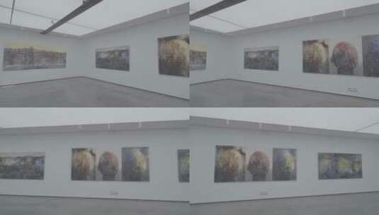 美术馆内展出的油画作品高清在线视频素材下载