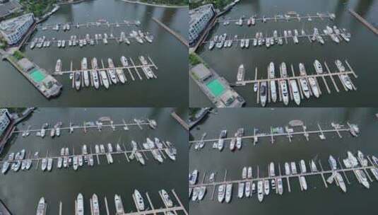 4k航拍深圳南山太子湾游艇景色高清在线视频素材下载