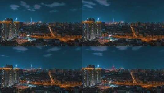 广州城市建筑夜景灯光与道路繁忙车流延时高清在线视频素材下载