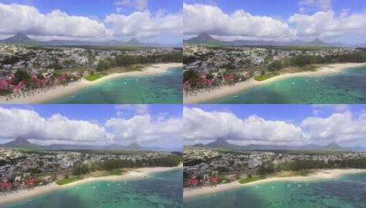 航拍沙滩海岸线海滨城市高清在线视频素材下载