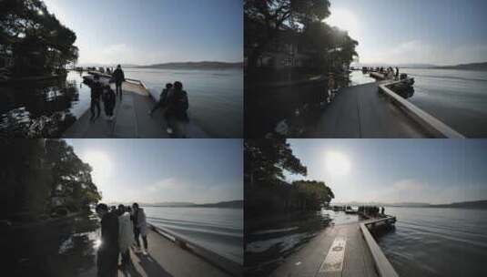杭州西湖边步道风光高清在线视频素材下载