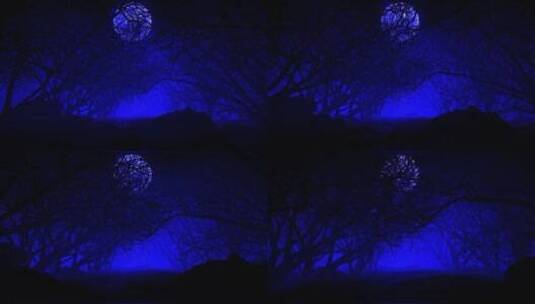 在一轮大月亮下的3D暗色干树森林高清在线视频素材下载