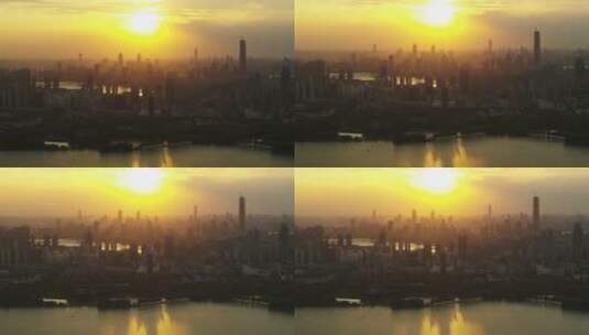 武汉市东湖航拍夕阳东湖高楼大厦709高清在线视频素材下载
