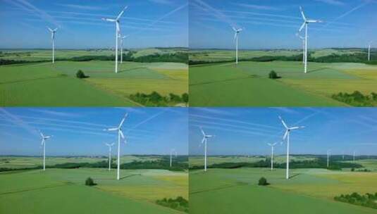 绿野上的风电场。生态。绿色能源。鸟瞰图高清在线视频素材下载