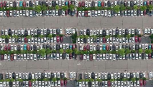 俯拍停放整齐的停车场车辆高清在线视频素材下载