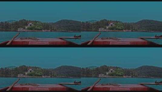 高清湖泊码头唯美风景船汽艇划船黑龙滩高清在线视频素材下载