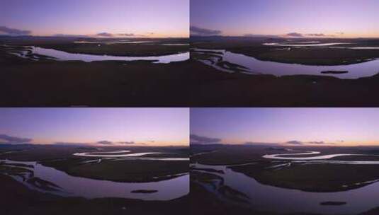 若尔盖黄河九曲第一湾草原湿地夕阳风光航拍高清在线视频素材下载