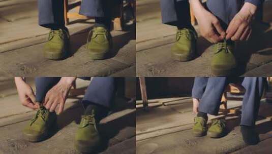 军绿色胶鞋高清在线视频素材下载