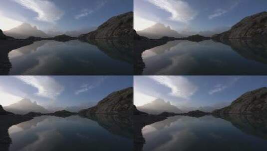山峰湖泊镜面反光唯美风景高清在线视频素材下载