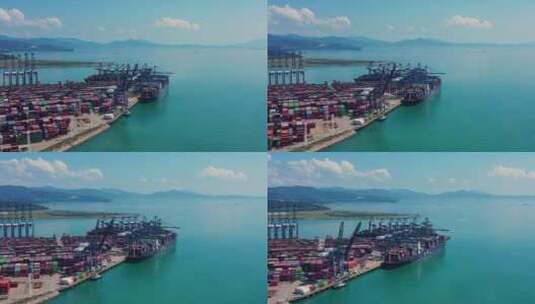 深圳盐田港码头货轮大景右环绕2高清在线视频素材下载