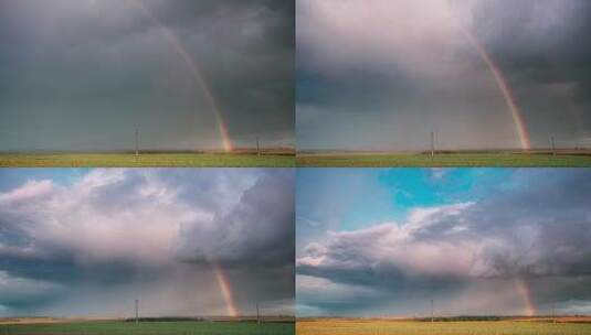 田野上的彩虹与乌云高清在线视频素材下载