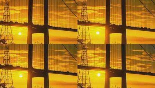 日出朝霞大桥太阳从大桥钻出延时摄影高清在线视频素材下载