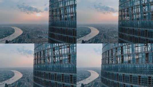 上海中心大厦清晨航拍高清在线视频素材下载
