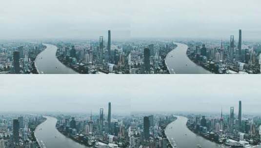 上海陆家嘴三件套航拍高清在线视频素材下载