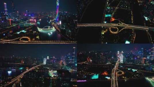 广州都市夜景广州大桥航拍车流2022最新高清在线视频素材下载