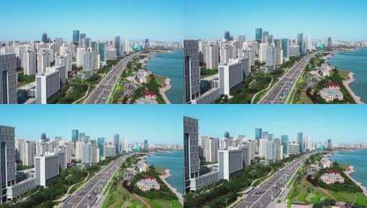 4k 航拍青岛西海岸新区金融区现代建筑景观高清在线视频素材下载