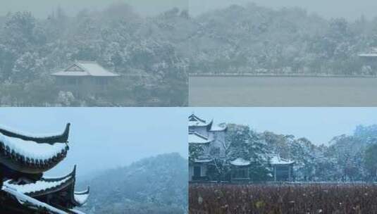 杭州西湖冬天江南雪景4K视频合集高清在线视频素材下载