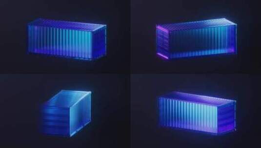 集装箱与霓虹灯光效果3D渲染高清在线视频素材下载