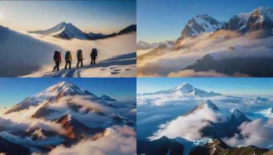 雪山攀登团队精神勇攀高峰高清在线视频素材下载