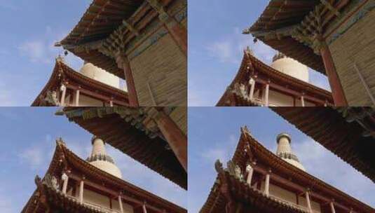 中国古代建筑：寺庙斗拱屋檐白塔高清在线视频素材下载
