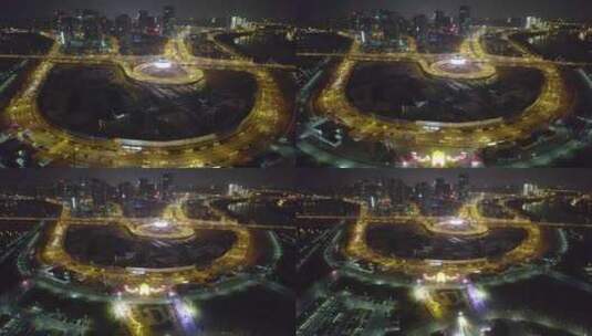 湖南省长沙市马栏山鸭嘴公园夜景航拍4k高清在线视频素材下载