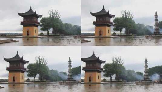 苏州重元寺雨天建筑风光高清在线视频素材下载