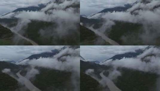 西藏林芝莲花圣地墨脱热带雨林云雾高空航拍高清在线视频素材下载