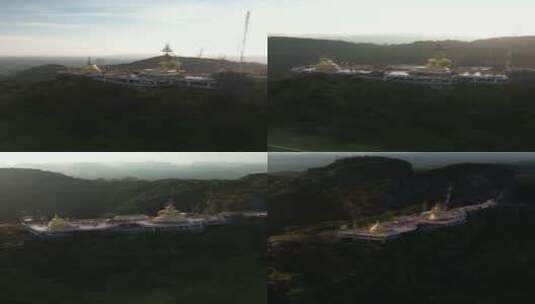 山顶美丽的老虎洞庙的无人机视频高清在线视频素材下载
