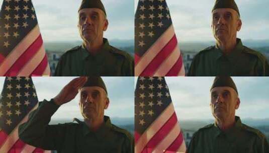 士兵向美国国旗致敬高清在线视频素材下载