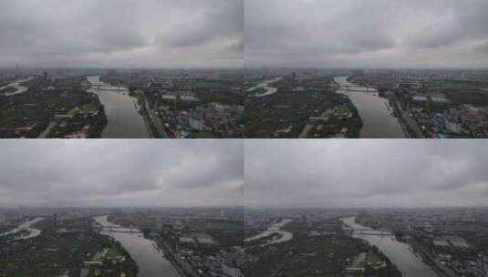 阴雨天的河流航拍高清在线视频素材下载