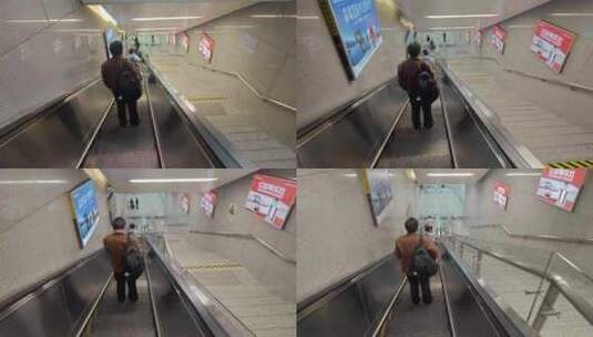 一个人的地铁站下滚梯高清在线视频素材下载