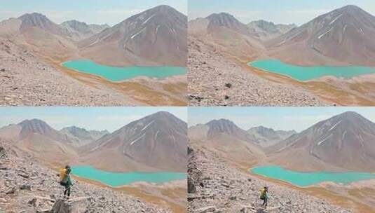 徒步旅行舞蹈有乐趣在风景山景观点高清在线视频素材下载