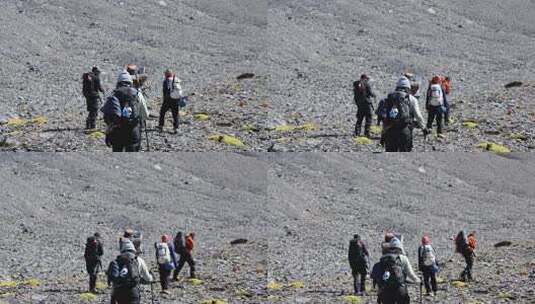 攀登四川雪宝顶的登山者徒步进山高清在线视频素材下载