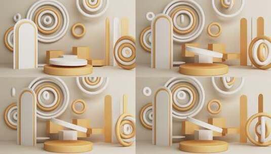 最小场景与讲台和抽象背景。金色和柔和的彩高清在线视频素材下载