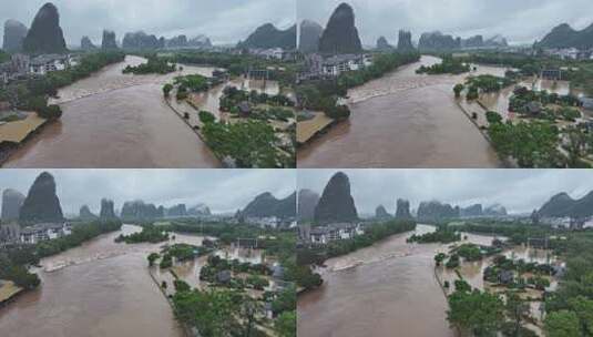 桂林夏季暴雨洪水航拍高清在线视频素材下载