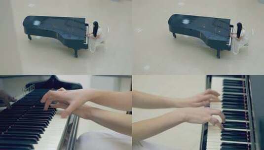 女子弹奏黑色钢琴高清在线视频素材下载
