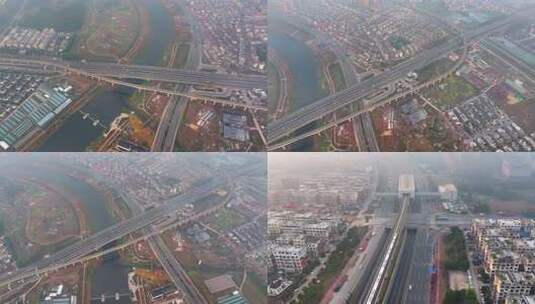 金华义乌城市交通金义东轨道交通航拍合集高清在线视频素材下载