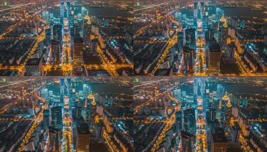 苏州金鸡湖东方之门城市夜景延时航拍高清在线视频素材下载